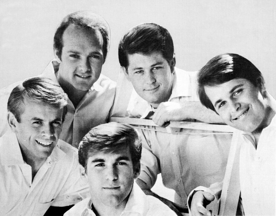 Mike Love, Brian Wilson, Carl Wilson, Dennis Wilson and Al Jardine of The Beach Boys in a 1965 Capitol Records publicity photo