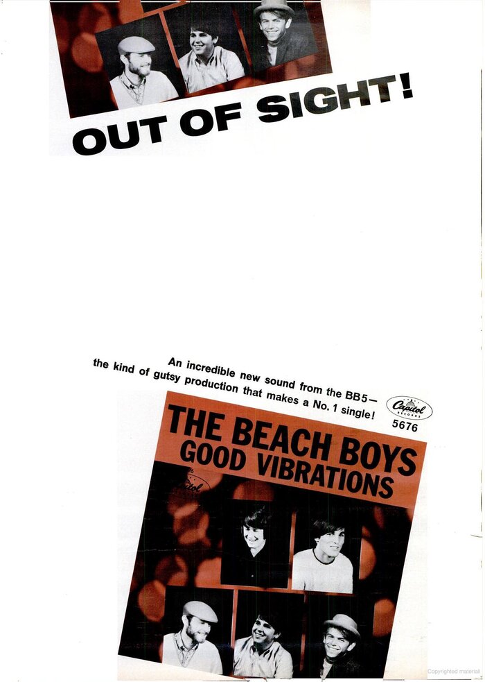 Capitol Records trade advertisement for The Beach Boys' Good Vibrations single, published in Billboard magazine in October 1966