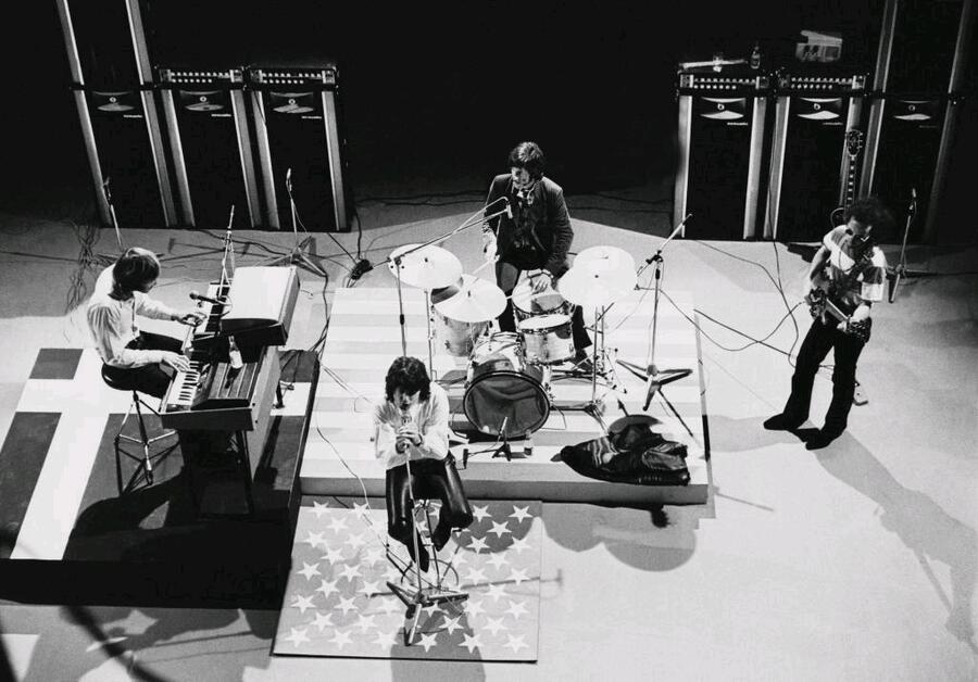 The Doors performing on Danish television in Copenhagen in September 1968, with Jim Morrison singing at the microphone